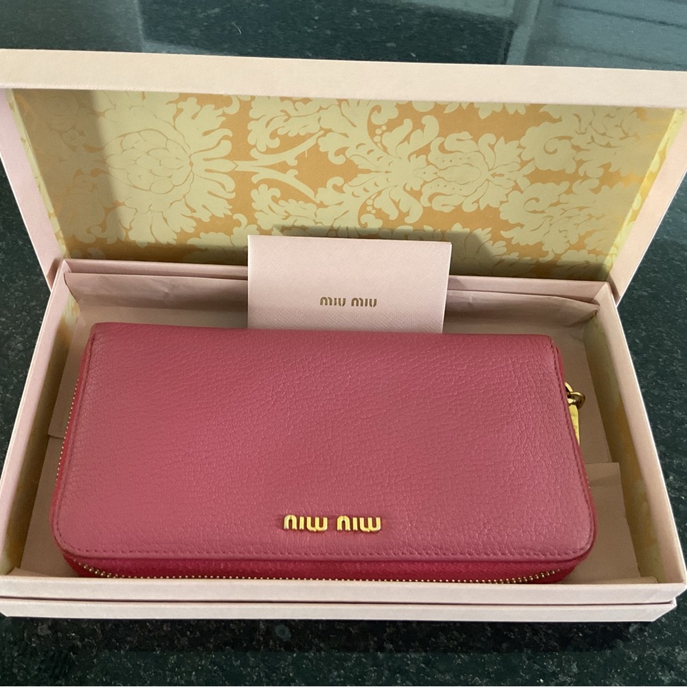 ❌SOLD. Miu Miu Zippy Raspberry Wallet